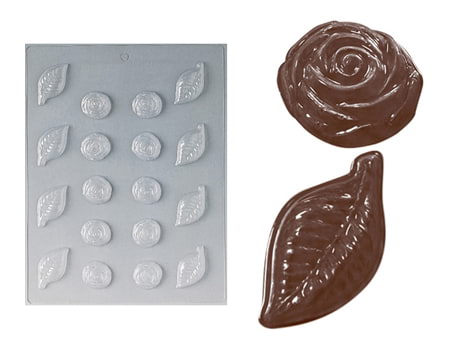 Пластиковая форма для шоколада “Роза с листьями” 