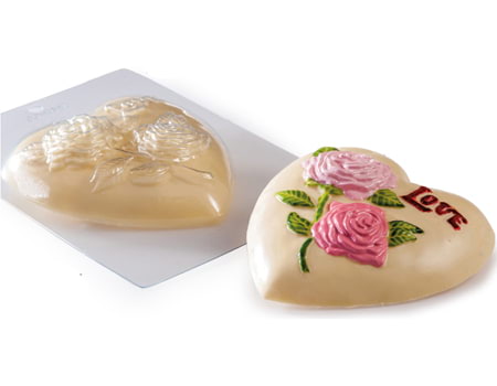 Пластиковая форма для шоколада “Сердце с розой” 