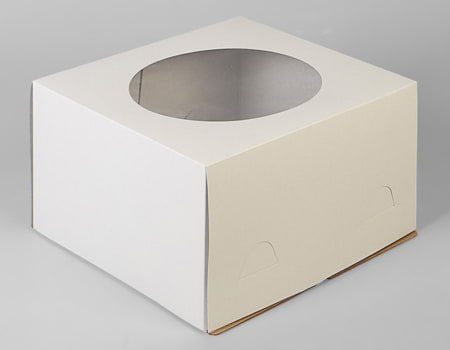 Картонная коробка для торта из гофрокартона с окном 30x30x19 см 